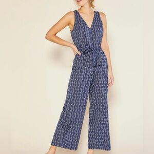 Outerknown Women's Blue Ikat Jumpsuit Size S Sleeveless Wide-Leg Organic…